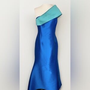 Sachin & Babi Sadie Gown Azure Blue Green Satin Dress Size 4 NWT